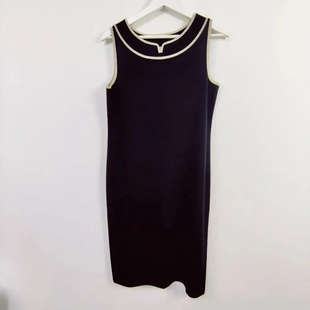 Misook luxury knit black sheath dress with gold neckline accents size small - Picture 4 of 12